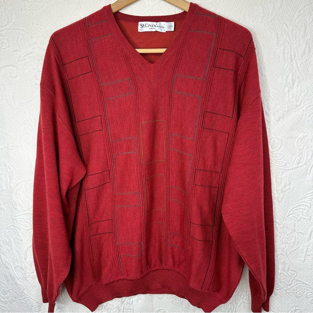 St. Croix Knits Rust Wool & Microfiber V-Neck Sweater